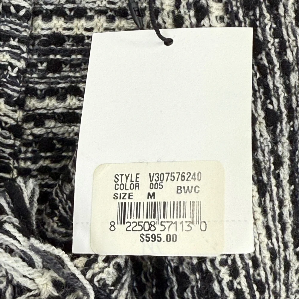 Vince Tweed Leather Moto Jacket Black‎ White Fringe Womens Size M